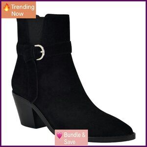 Pointy Toe Ankle Booties Block Heel Suede Dress Shoes